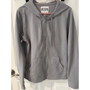 Victoria Sport Gray Full Zip Hoodie Sweatshirt Womens Size L Pockets